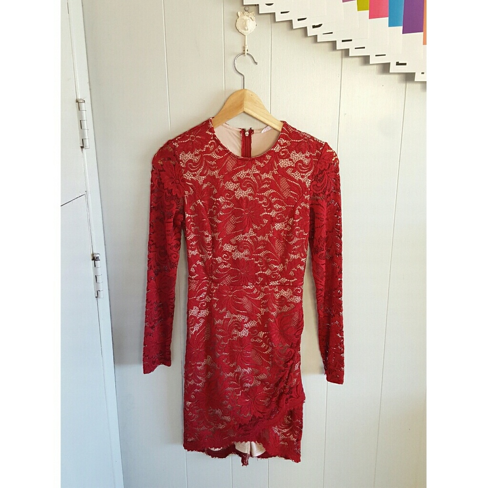 Dark Red Lace Mini Dress
